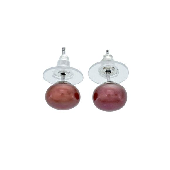 Vintage Sterling Silver 925 8.5mm Synthetic Red Pearl Stud Earrings - Picture 2 of 5